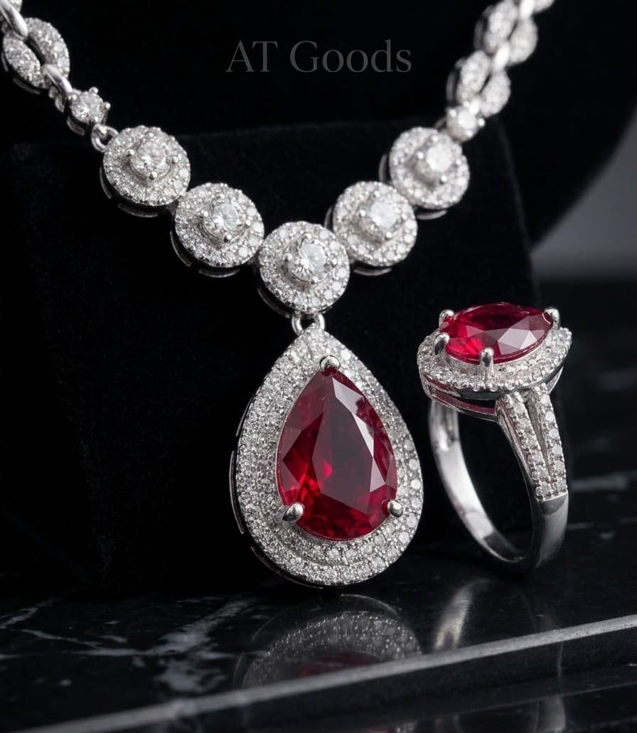 Ruby Royale American Diamond Necklace Set 3