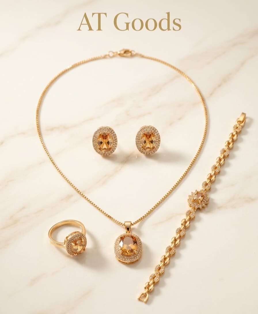 AT Goods Elegant Champagne Stone Jewelry Set 3