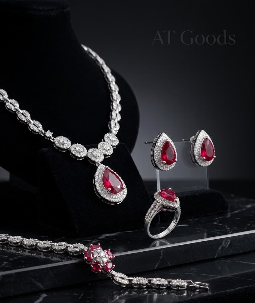 Ruby Royale American Diamond Necklace Set