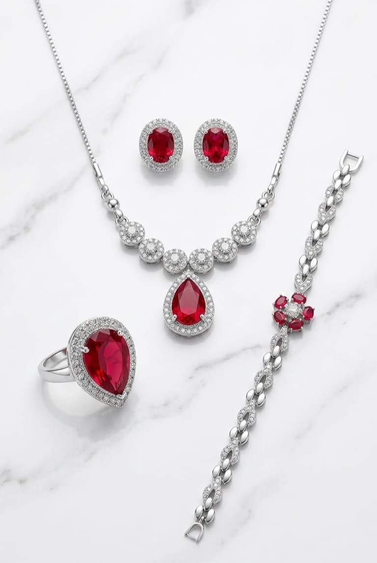 Ruby Royale American Diamond Necklace Set 2