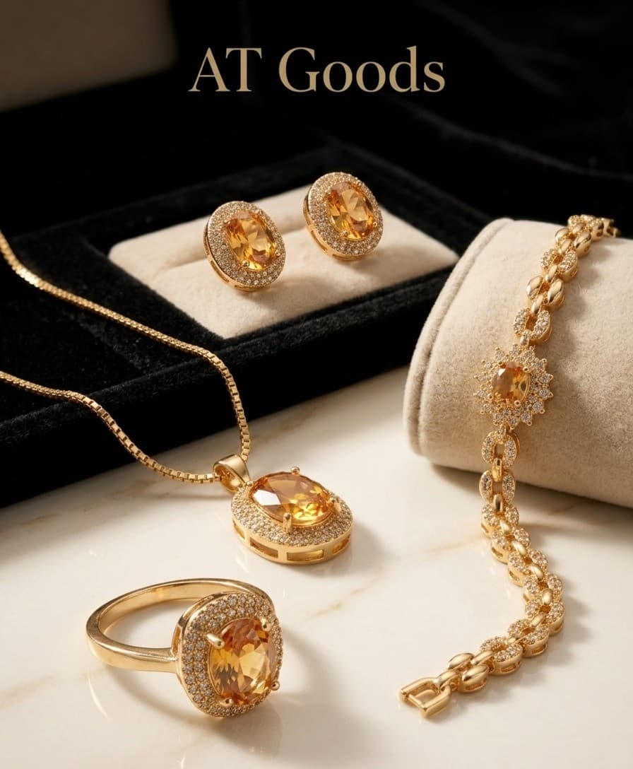 AT Goods Elegant Champagne Stone Jewelry Set 2